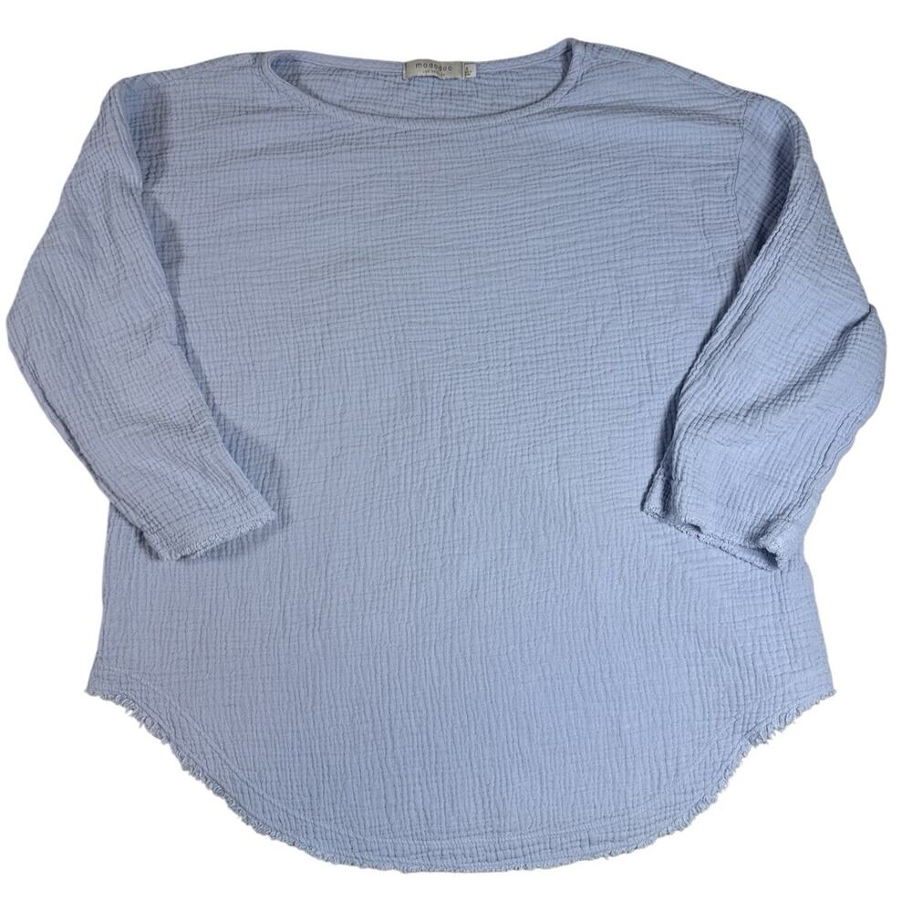 Mododoc Blue Gauze Cotton Blouse Women’s Small Long Sleeve Textured Top
